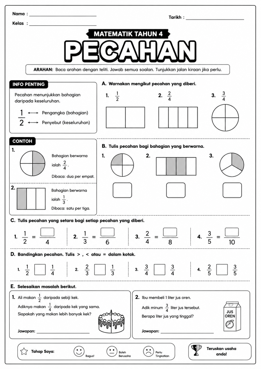 Lembaran kerja Pecahan Tahun 4